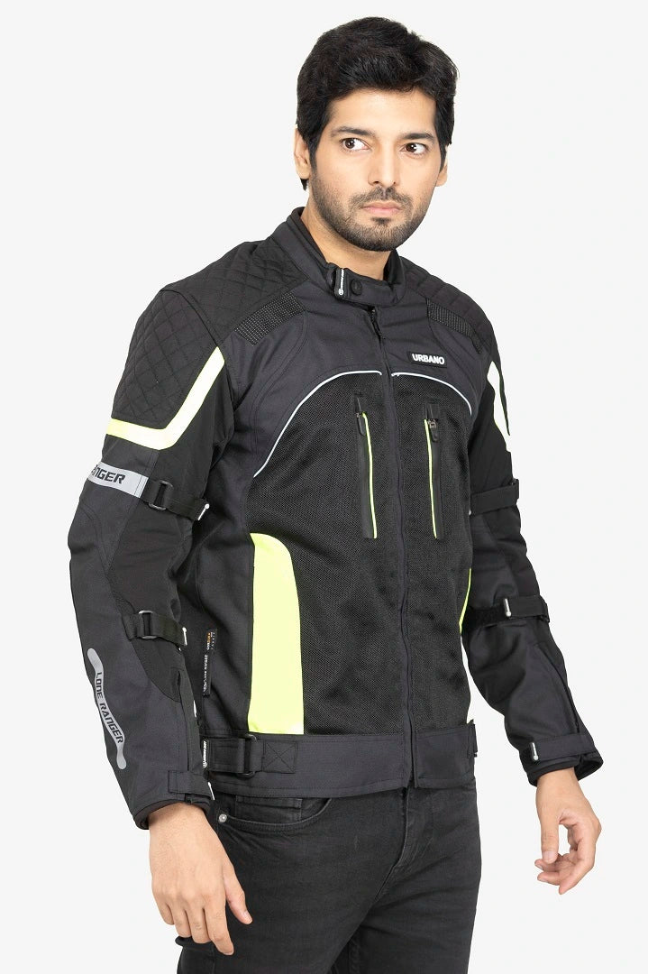 Lone Ranger Urbano Riding Jacket Black, men’s black armored jacket, men’s protective riding jacket, black adventure jacket for men, lightweight motorcycle jacket, men’s biking gear, Lone Ranger men’s protective gear