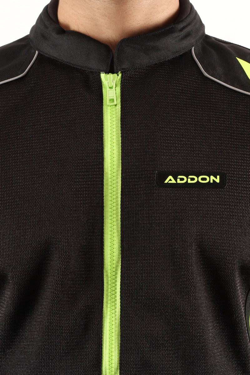 Waterproof Lone Ranger Addon Pro Jacket in Black/Neon Green, designed for a comfortable fit on long-distance tours.