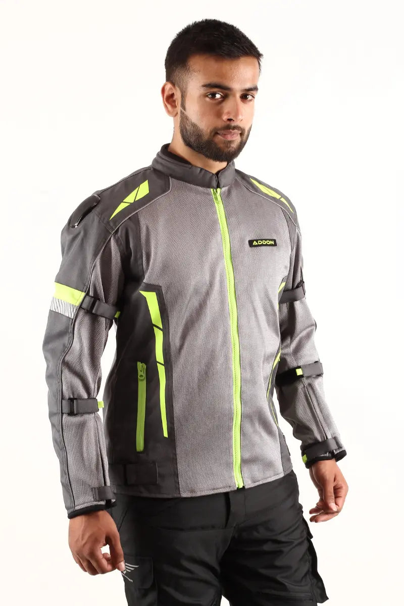 Rugged and versatile Lone Ranger Addon Pro Jacket in Grey/Neon Green, perfect for outdoor activities and off-road riding.