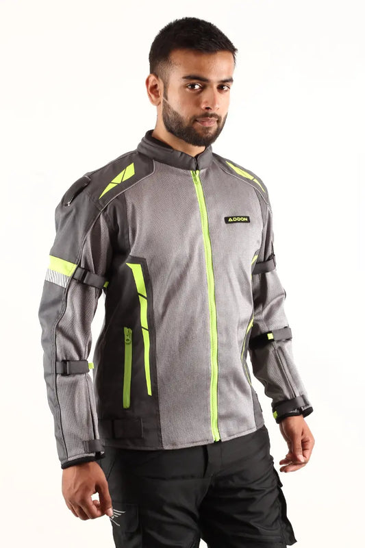Rugged and versatile Lone Ranger Addon Pro Jacket in Grey/Neon Green, perfect for outdoor activities and off-road riding.