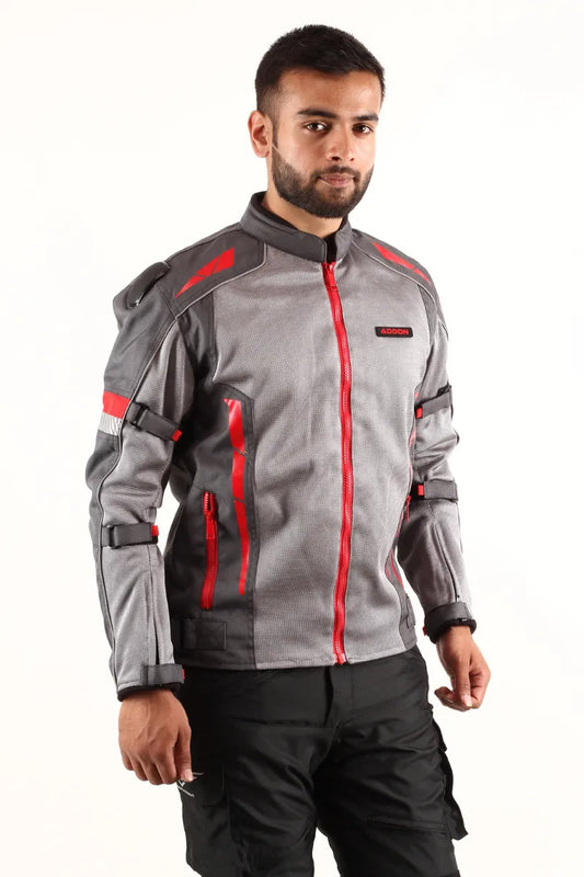 Rugged Lone Ranger Addon Pro Jacket in Grey/Red for men, ideal for outdoor exploration and off-road activities.