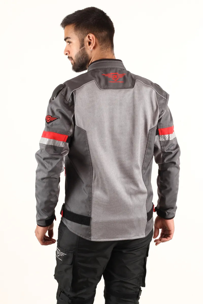 Lone Ranger Addon Pro Jacket in Grey/Red for men, offering reinforced protection with breathable fabric for adventure riding.