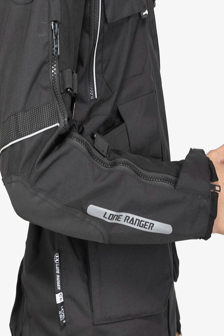 Close-up of Lone Ranger Troy Touring Jacket - Black details