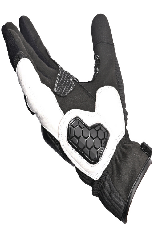 Black and store white motorcycle gloves