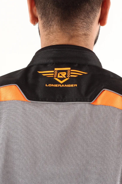 Lone Ranger Addon Pro Max Jacket (Black Orange) for men, offering reinforced construction and breathable fabric for adventure riding.